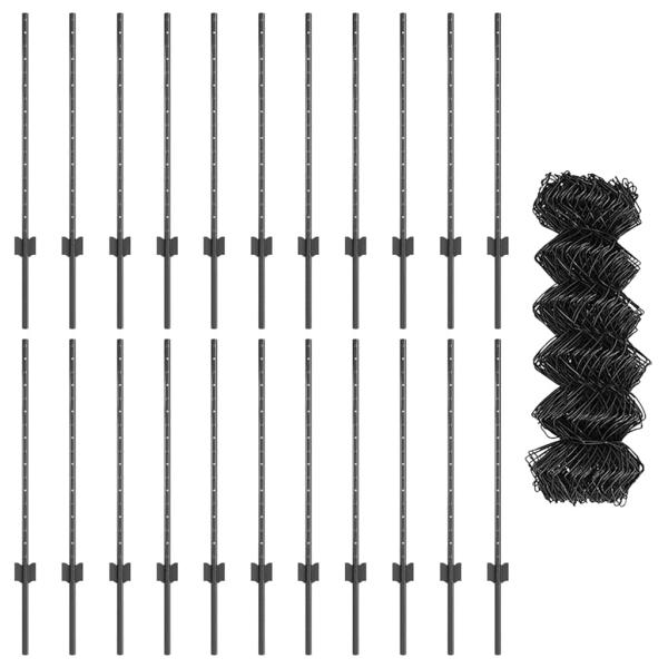 Kettengliedzaun mit 22 U Pfosten Grau 0.8x25 m Stahl
