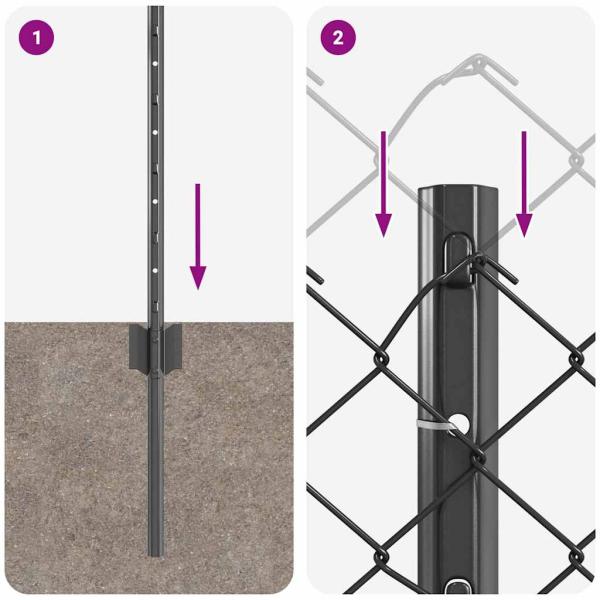 Kettengliedzaun mit 22 U Pfosten Grau 0.8x25 m Stahl
