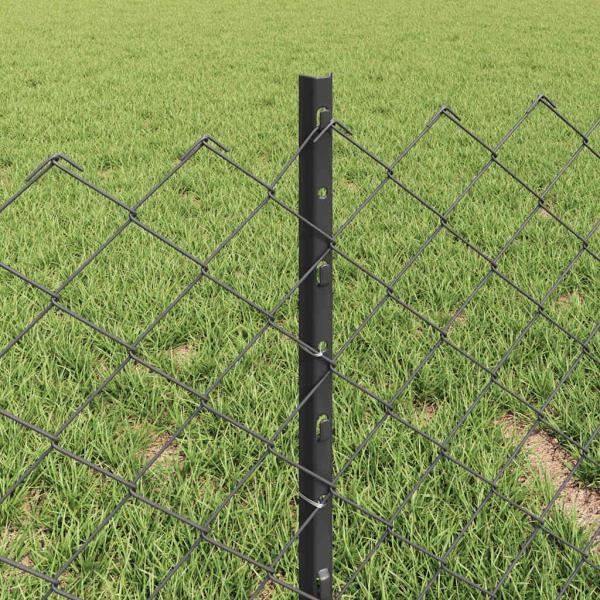 Kettengliedzaun mit 22 U-Posten Grau 0,4x25 m Stahl