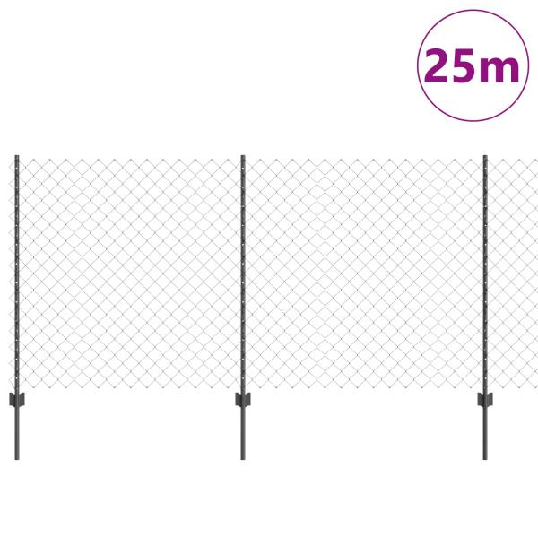 Kettenzaun mit 44 U-Posts Grau 1,2x25 m Stahl
