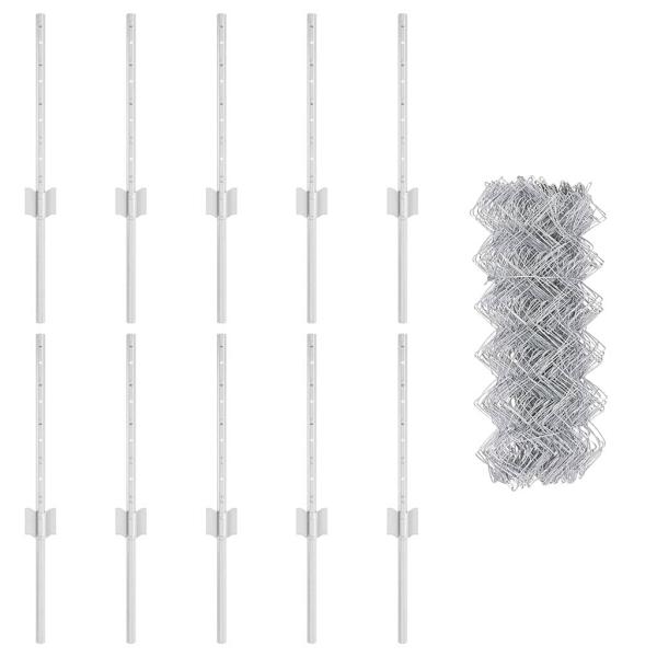 Kettengitterzaun mit 10 U-Posts Silber 0,4x10 m Stahl