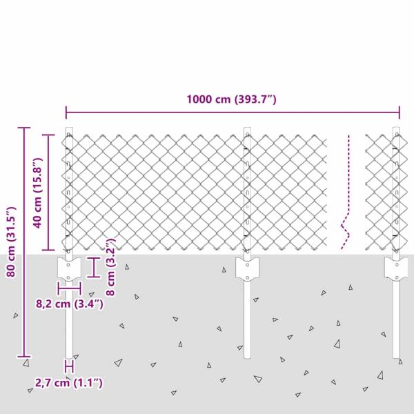 Kettengitterzaun mit 10 U-Posts Silber 0,4x10 m Stahl