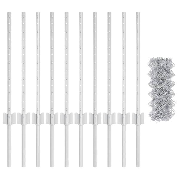 Kettenzaun mit 10 U-Posts Silber 0.6x10 m Stahl