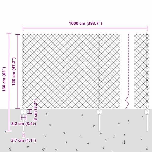 Kettenzaun mit 20 U-Pfosten Silber 1,2x10 m Stahl