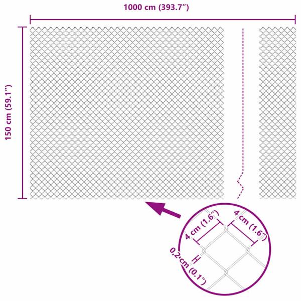 Kettenschlosszaun mit 20 U-Posten Silber 1,5x10 m Stahl