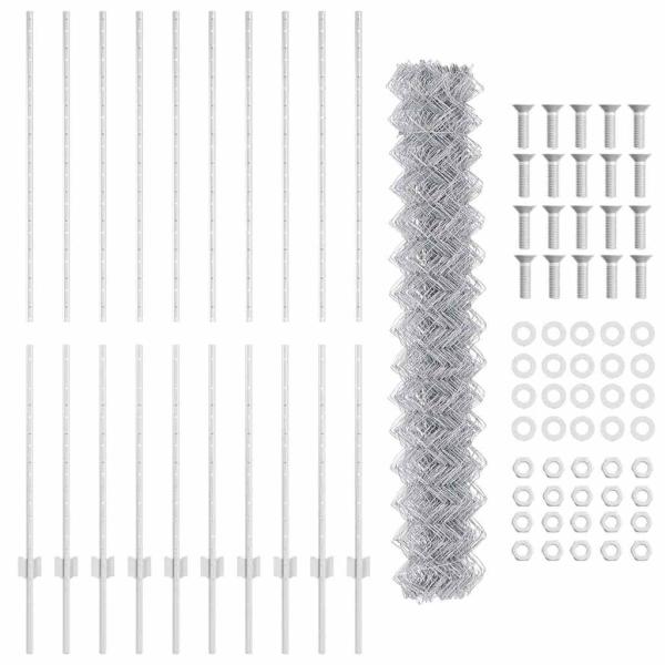 Kettenschlosszaun mit 20 U-Posten Silber 1,5x10 m Stahl