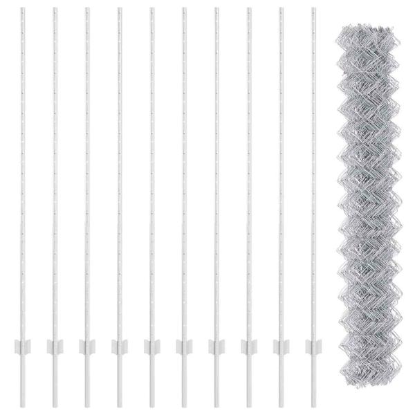 Kettenschlosszaun mit 20 U-Posten Silber 1,5x10 m Stahl