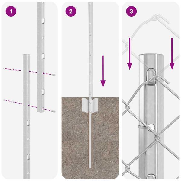 Drahtzaun mit 20 U-Posts Silber 1,6x10 m Stahl