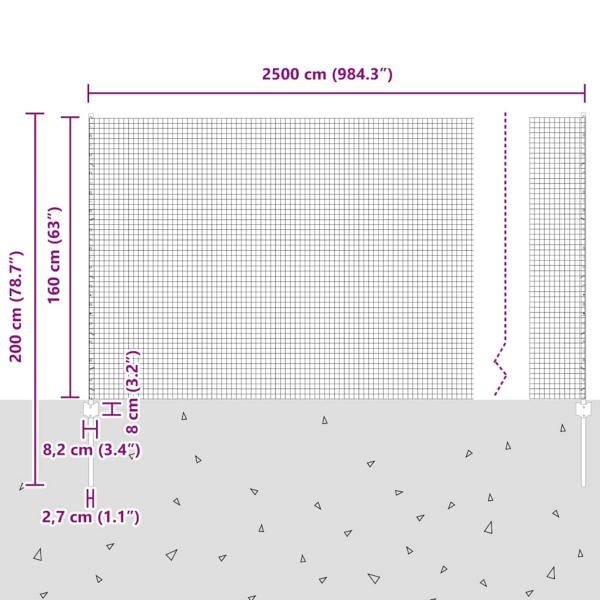 Geschweißter Drahtzaun mit 22 U-Posts Grau 1,6x25 m Stahl