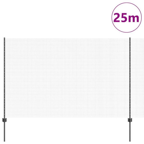 Geschweißter Drahtzaun mit 22 U-Posts Grau 1,6x25 m Stahl