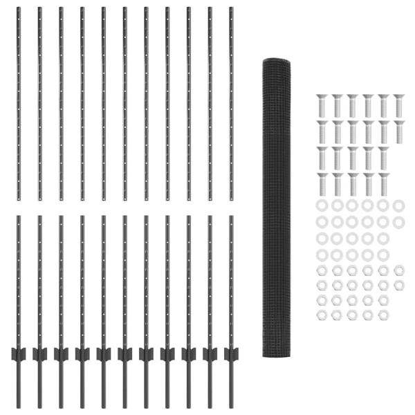 Geschweißter Drahtzaun mit 22 U-Posts Grau 1,6x25 m Stahl