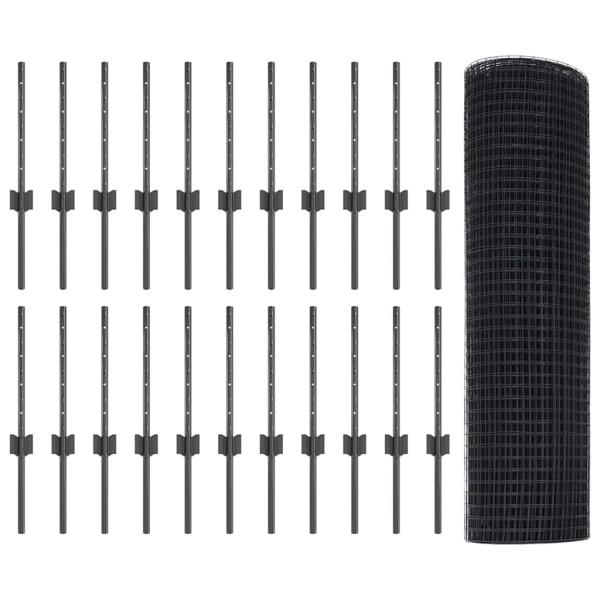 Geschweißter Drahtzaun mit 22 U-Pfosten Grau 0.4x50 m Stahl