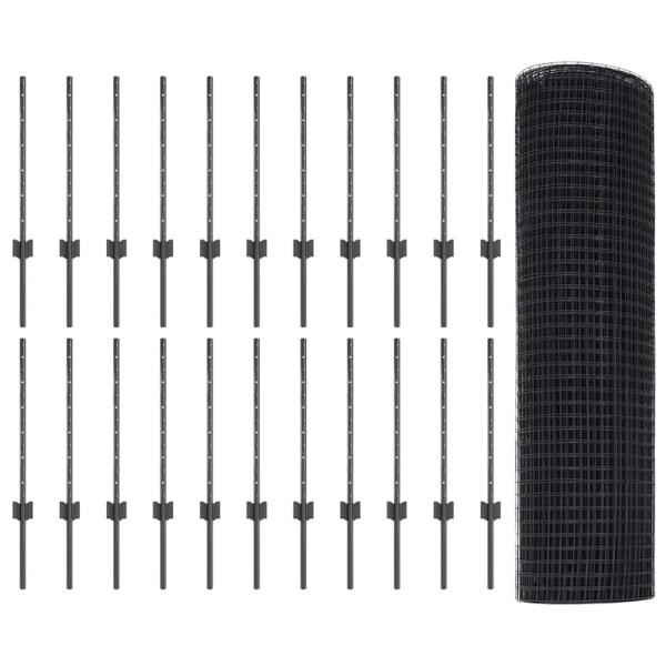 Geschweißter Drahtzaun mit 22 U-Pfosten grau 0.5x50 m Stahl