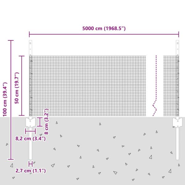 Geschweißter Drahtzaun mit 22 U-Pfosten grau 0.5x50 m Stahl