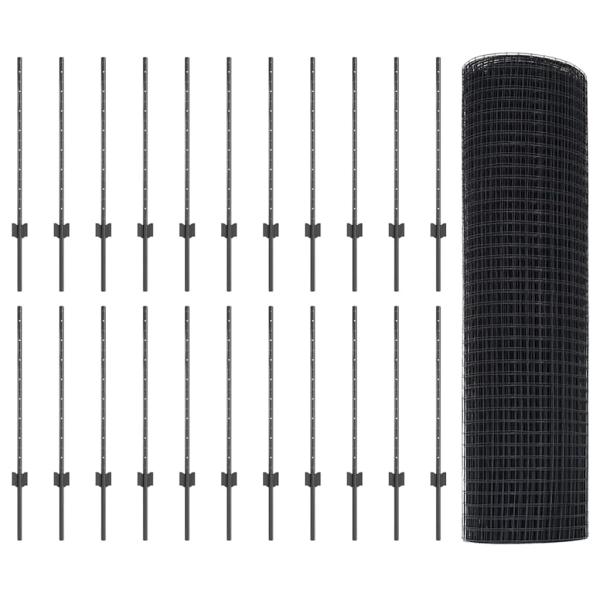 Geschweißter Drahtzaun mit 22 U-Posts Grau 0.8x50 m Stahl