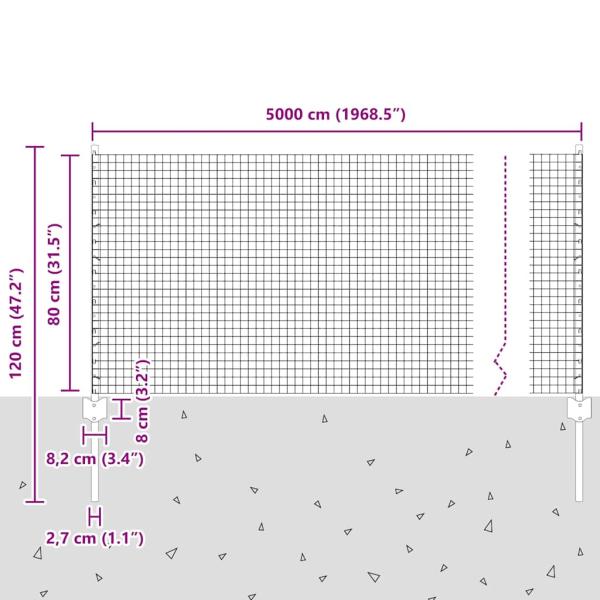 Schweißdrahtzaun mit 22 U-Posts Grau 0.8x50 m Stahl