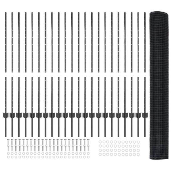 Geschweißter Drahtzaun mit 44 U-Posts Grau 1,2x50 m Stahl