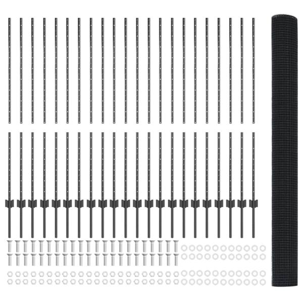 Schweißdrahtzaun mit 44 U-Pfosten Grau 1.4x50 m Stahl
