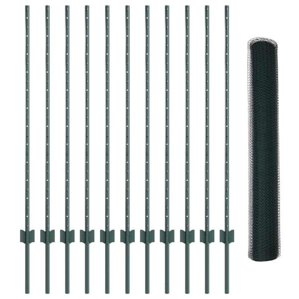 Set aus sechseckigem Gartenzaun Set aus 2 Grün Metall 25 x 1,2 m