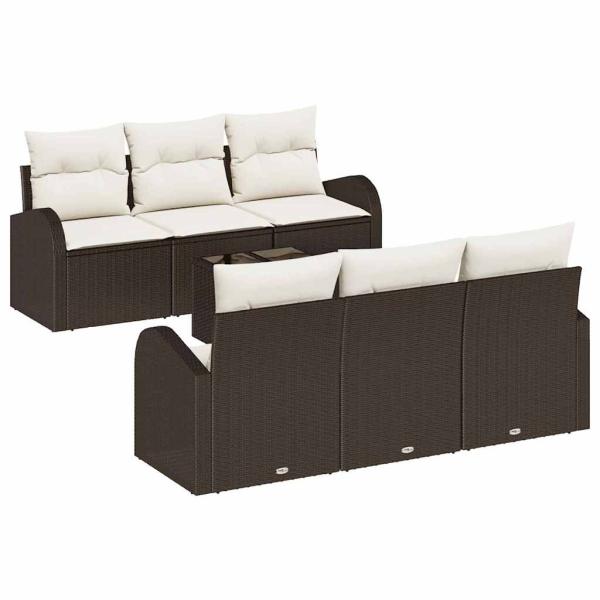 7-teiliges Garten Sofa Set mit Kissen Braun Poly Rattan