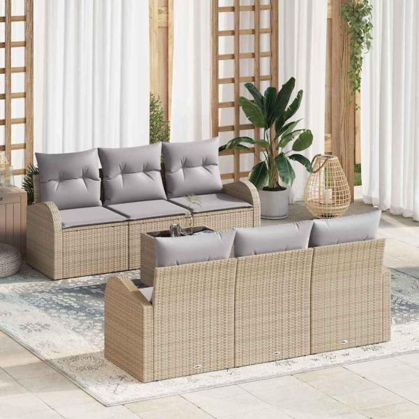ARDEBO.de - 7-teiliges Garten Sofa Set mit Kissen Beige Poly Rattan