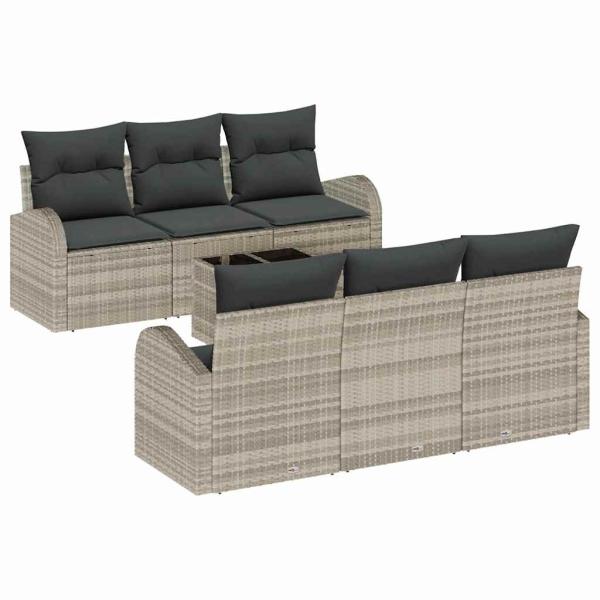 7-teiliges Garten Sofaset mit Kissen Hellgrau Poly Rattan