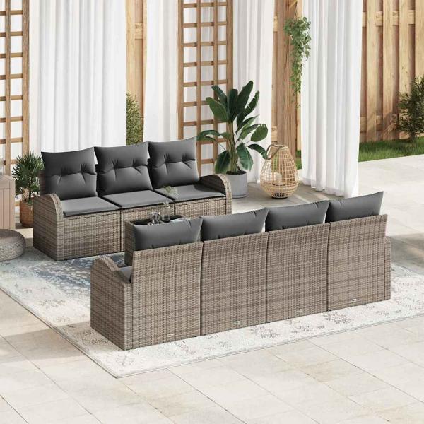 ARDEBO.de - 8-teiliges Garten-Sofaset mit Kissen grau Poly-Rattan