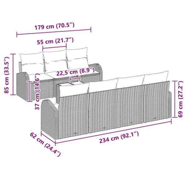 8-teiliges Garten-Sofaset mit Kissen grau Poly-Rattan