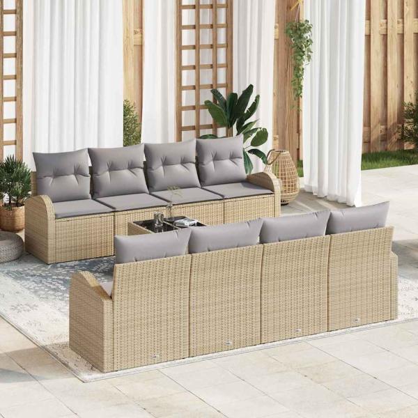 ARDEBO.de - 9-teiliges Garten-Sofa-Set mit Kissen Beige Poly-Rattan