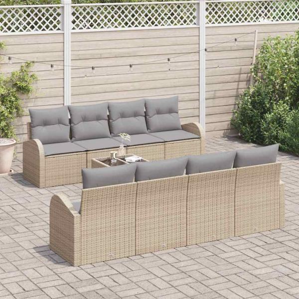 9-teiliges Garten-Sofa-Set mit Kissen Beige Poly-Rattan