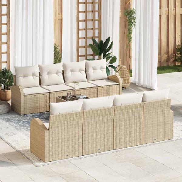 ARDEBO.de - 9-teiliges Garten Sofa Set mit Kissen Beige Poly Rattan