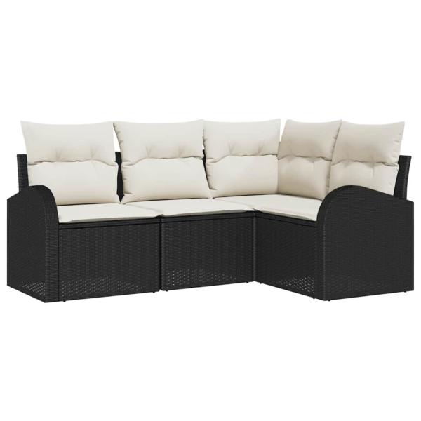 4-teiliges Garten-Sofa-Set mit Kissen in Schwarz Poly-Rattan