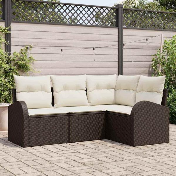 ARDEBO.de - 4-teiliges Garten Sofa Set mit Kissen in Braun aus Poly Rattan