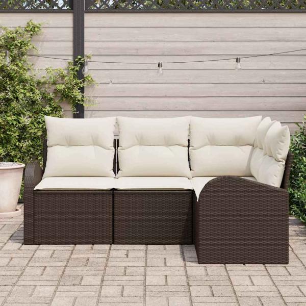 4-teiliges Garten Sofa Set mit Kissen in Braun aus Poly Rattan