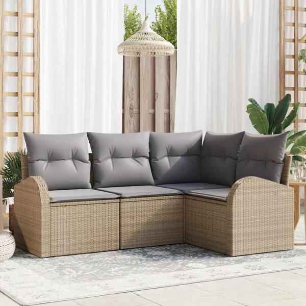 ARDEBO.de - 4-teiliges Gartensofa Set mit Kissen Beige Poly Rattan