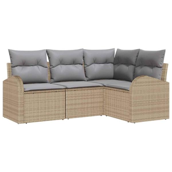 4-teiliges Gartensofa Set mit Kissen Beige Poly Rattan