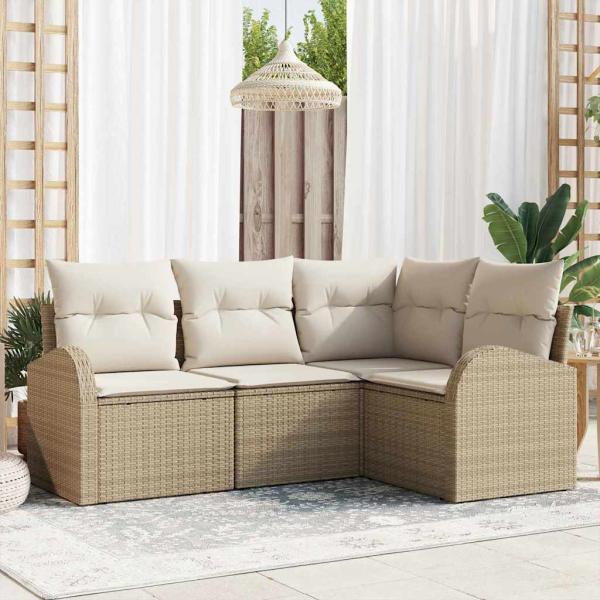 ARDEBO.de - 4-teiliges Garten Sofa Set mit Kissen Beige Poly Rattan