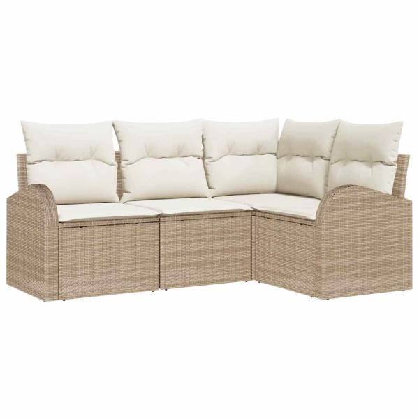 4-teiliges Garten Sofa Set mit Kissen Beige Poly Rattan
