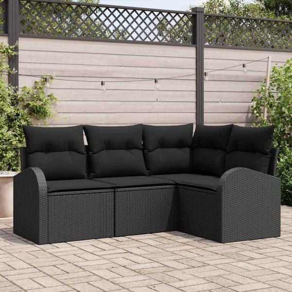 ARDEBO.de - 4 Teiliges Garten Sofa Set mit Kissen Schwarz Poly Rattan