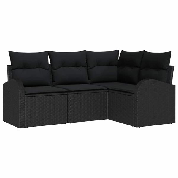 4 Teiliges Garten Sofa Set mit Kissen Schwarz Poly Rattan