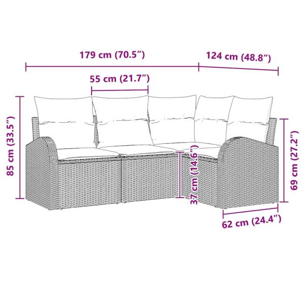 4 Teiliges Garten Sofa Set mit Kissen Schwarz Poly Rattan