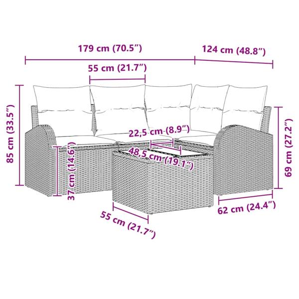 5-teiliges Garten Sofa Set mit Kissen Grau Poly Rattan