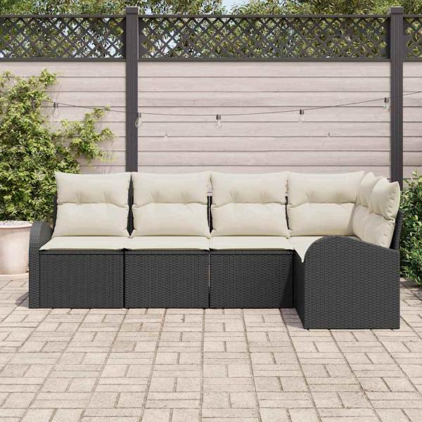 5-teiliges Garten Sofa Set mit Kissen Schwarz Kunst-Rattan