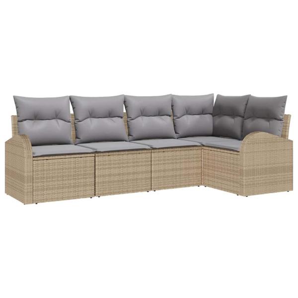 5-teiliges Garten-Sofa-Set mit Kissen Beige Poly Rattan