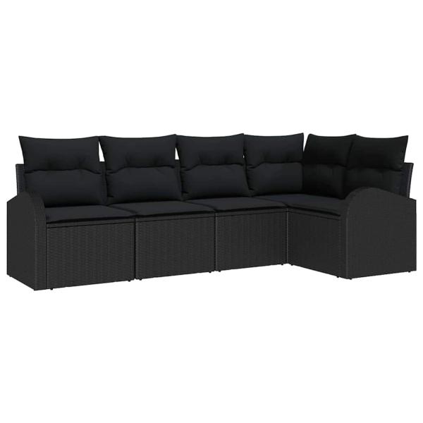5-teiliges Garten Sofa Set mit Kissen Schwarz Poly-Rattan