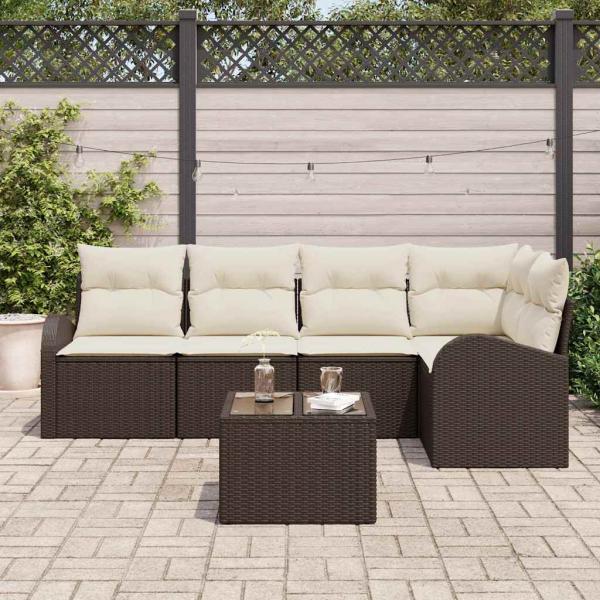 ARDEBO.de - 5-teiliges Garten Sofa Set mit Kissen Grau Poly-Rattan