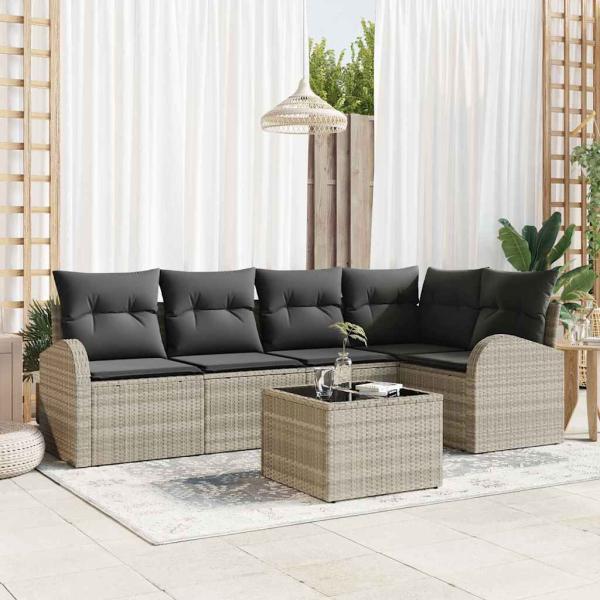 ARDEBO.de - 6 teiliges Garten Sofa Set mit Kissen in Grau Poly Rattan