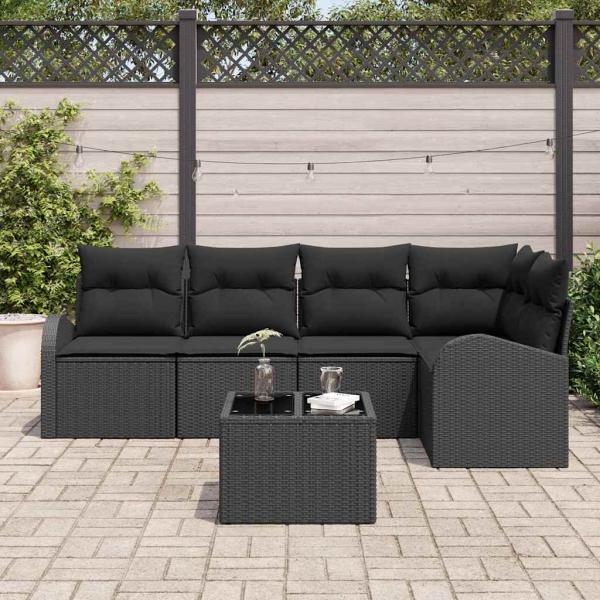 6-teiliges Garten-Sofa-Set mit Kissen Beige Poly-Rattan