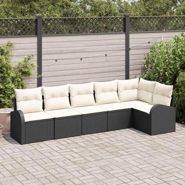 ARDEBO.de - 6-teiliges Garten Sofa Set mit Kissen Schwarz Poly Rattan