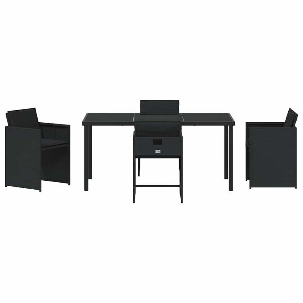 5-teiliges Gartenessen-Set mit Kissen in Schwarz aus Poly-Rattan